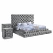 FOA Biron 3pc Gray Fabric Upholstered Bedroom Set - King + 2 Nightstands