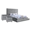 FOA Biron 3pc Gray Fabric Upholstered Bedroom Set - King + 2 Nightstands