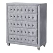 FOA Biron 6pc Gray Fabric Bed Set - Queen+2 Nightstands+Chest+Dresser+Mirror