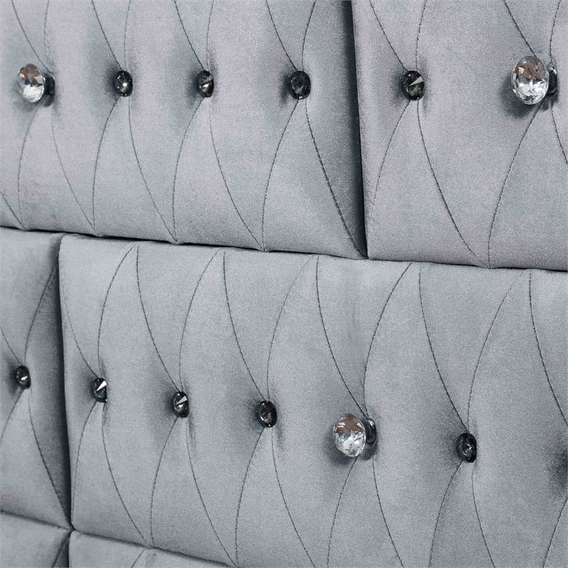 FOA Biron 6pc Gray Fabric Bed Set - Queen+2 Nightstands+Chest+Dresser+Mirror