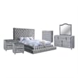 FOA Biron 6pc Gray Fabric Bed Set - Queen+2 Nightstands+Chest+Dresser+Mirror