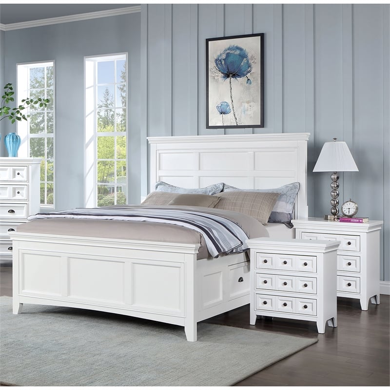 Furniture of America Ender 3pc White Wood Bedroom Set - Queen + 2 Nightstands