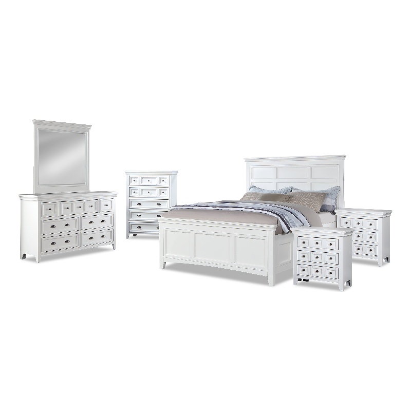FOA Ender 6pc White Wood Bedroom Set -CalKing+2 Nightstands+Chest+Dresser+Mirror