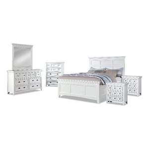 FOA Ender 6pc White Wood Bedroom Set - King +2 Nightstands +Chest+Dresser+Mirror