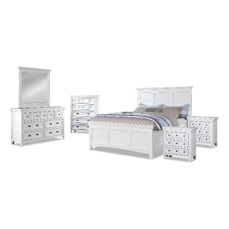 FOA Ender 6pc White Wood Bedroom Set - Full+ 2 Nightstands+Chest+Dresser+ Mirror