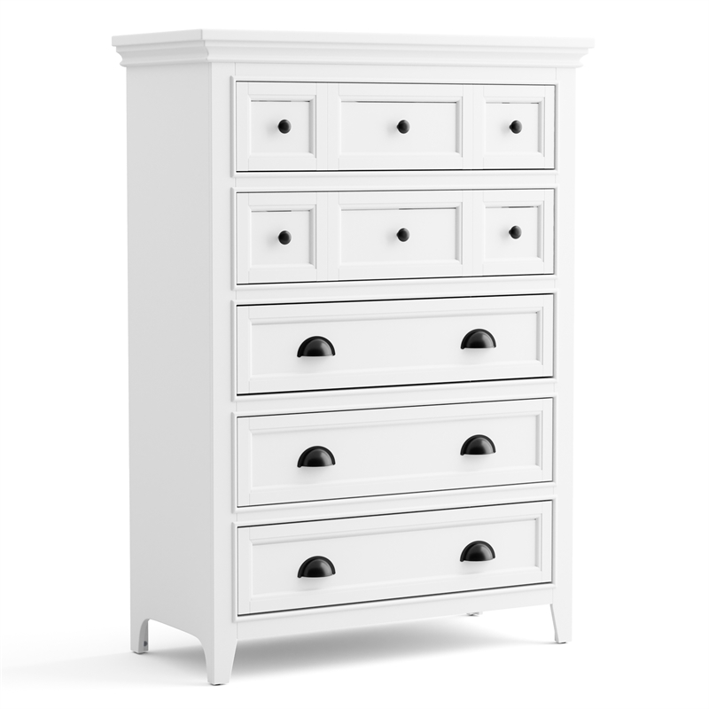 FOA Ender 6pc White Wood Bedroom Set - Twin +2 Nightstands +Chest+Dresser+Mirror