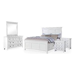 FOA Ender 5pc White Wood Bedroom Set - King + 2 Nightstands + Dresser + Mirror