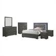 FOA Santi 6pc Gray Wood Bedroom Set - Queen+2 Nightstands+Chest+Dresser+Mirror