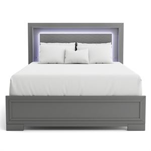 Furniture of America Santi Platform Wood Cal King Bed with LED Light in Gray
