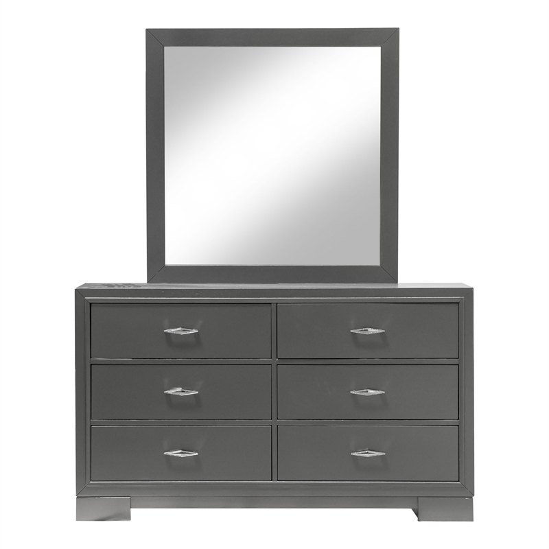 Furniture of America Santi Wood 6-Drawer Dresser with Mirror in Gray