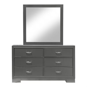 Furniture of America Santi Wood 6-Drawer Dresser with Mirror in Gray