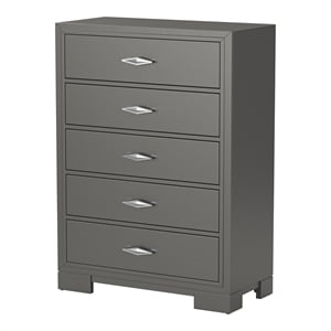 Furniture of America Santi Wood 5-Drawer Chest with Acrylic Hardware in Gray