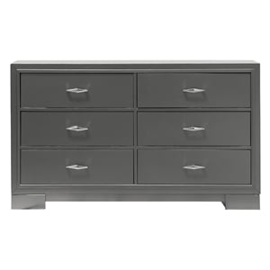 Furniture of America Santi Wood 6-Drawer Dresser with Acrylic Hardware in Gray
