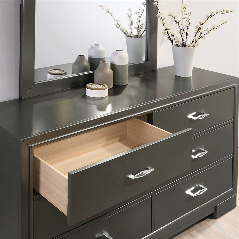 Furniture of America Santi Wood 6-Drawer Dresser with Acrylic Hardware in Gray