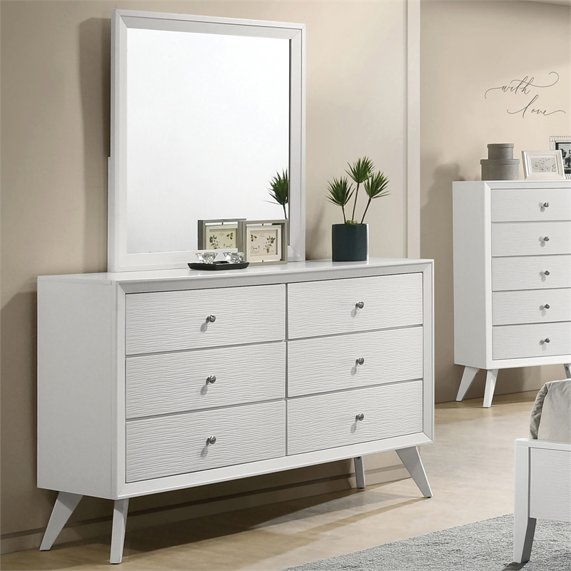 Furniture of America Vrone Wood 6-Drawer Dresser with Mirror in White