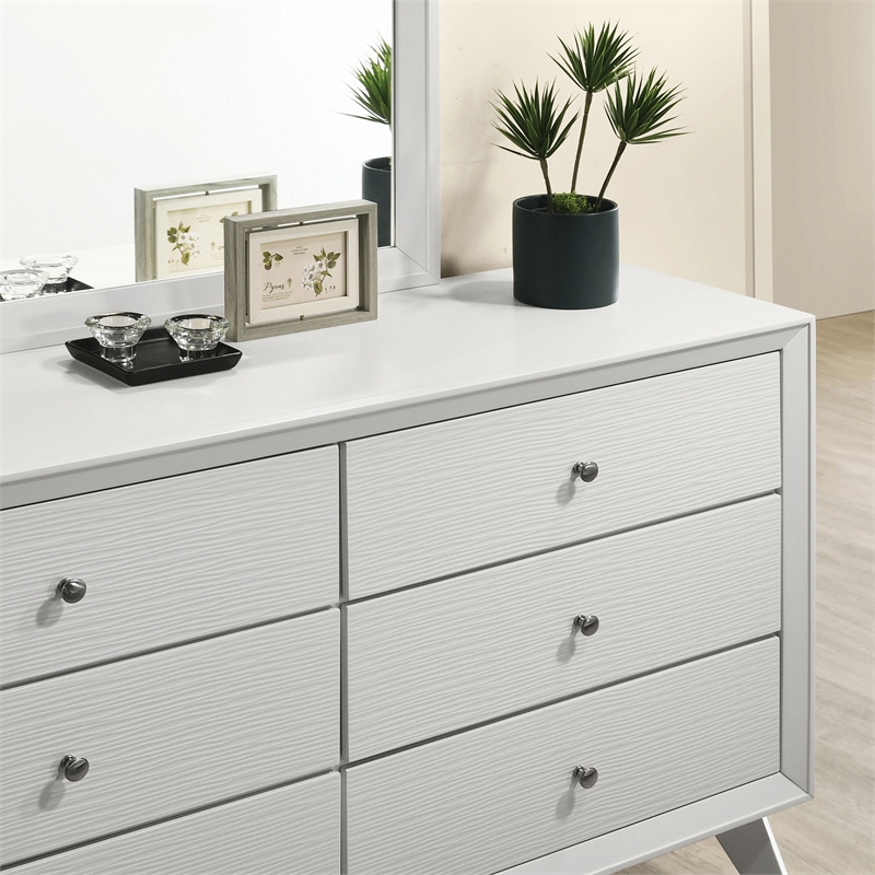 Furniture of America Vrone Wood 6-Drawer Dresser with Mirror in White