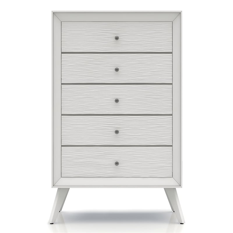 Furniture of America Vrone Wood 5-Drawer Chest with Angled Legs in White