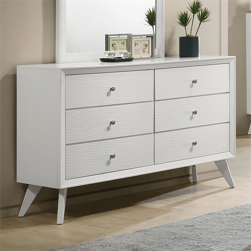 Furniture of America Vrone Wood 6-Drawer Dresser with Angled Legs in White