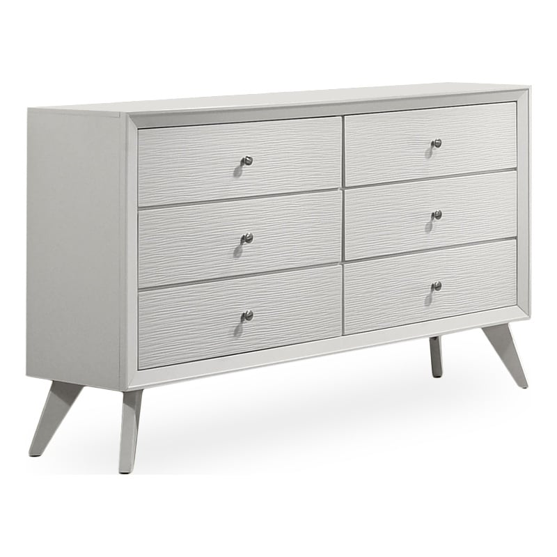 Furniture of America Vrone Wood 6-Drawer Dresser with Angled Legs in White