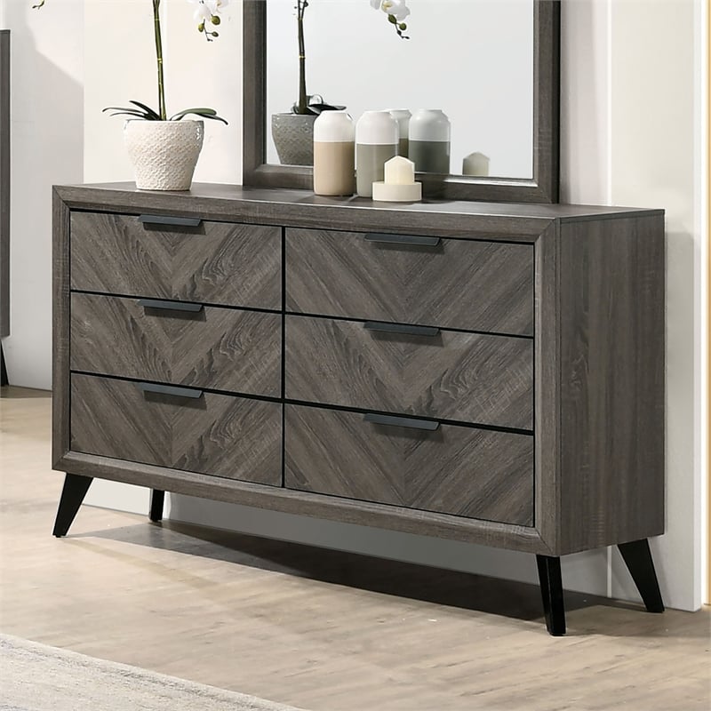Furniture of America Hean Wood 6-Drawer Dresser with Angled Legs in Gray