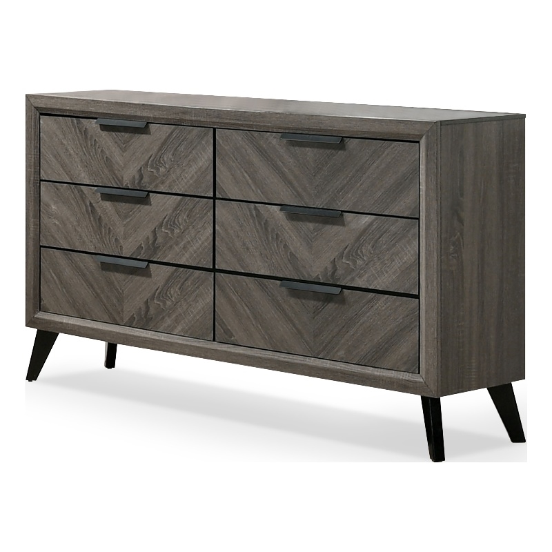 Furniture of America Hean Wood 6-Drawer Dresser with Angled Legs in Gray