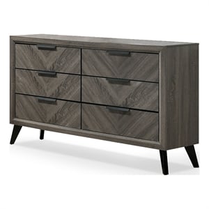 Furniture of America Hean Wood 6-Drawer Dresser with Angled Legs in Gray