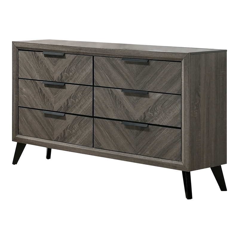 Furniture of America Hean Wood 6-Drawer Dresser with Mirror in Gray