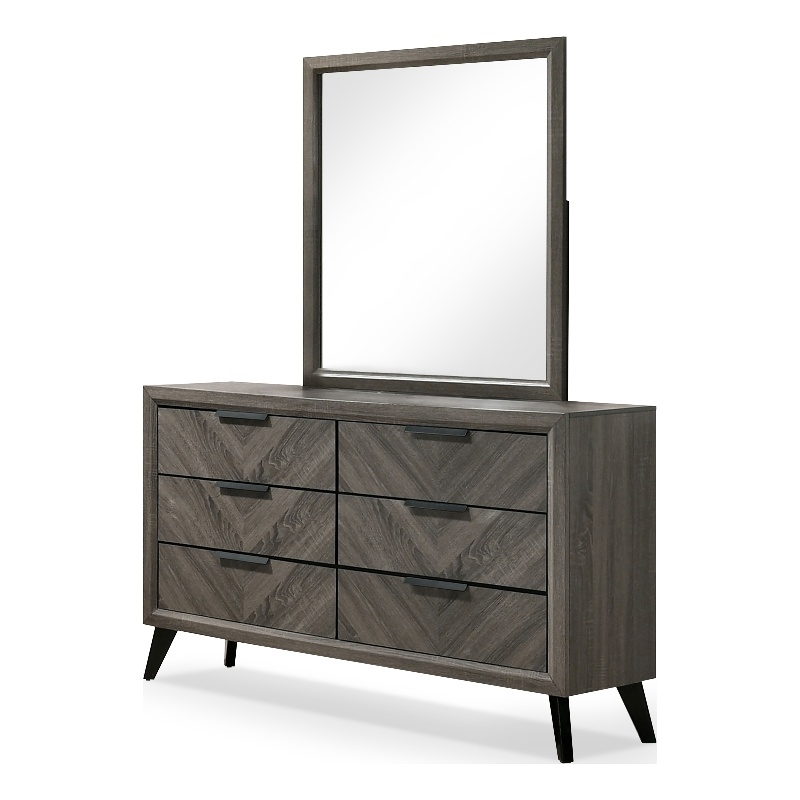 Furniture of America Hean Wood 6-Drawer Dresser with Mirror in Gray