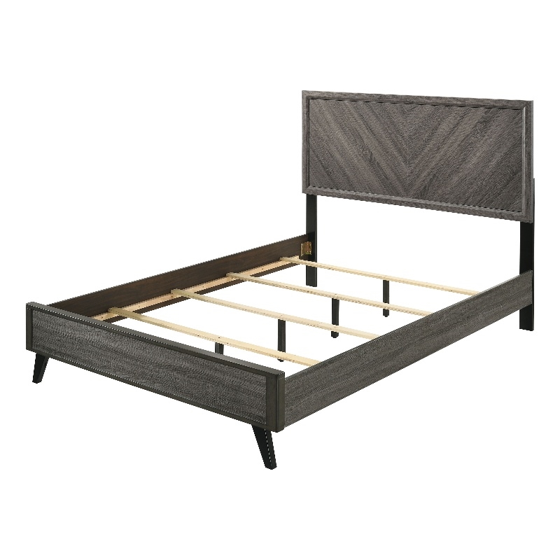Furniture of America Hean Chevron Pattern Wood Panel King Bed in Gray