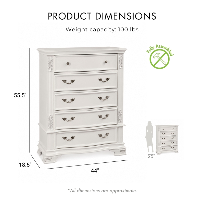 Furniture of America Vela Transitional Wood 5-Drawer Chest in White