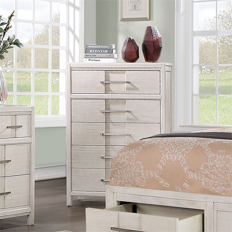 Furniture of America Vela Transitional Wood 5-Drawer Chest in White