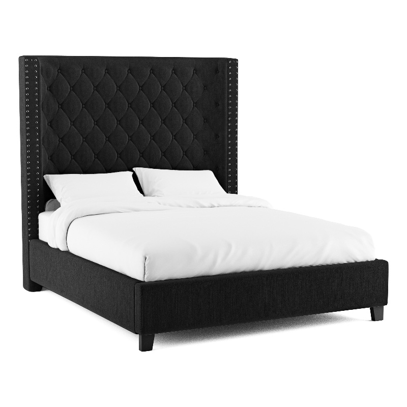 Furniture of America Qualy Fabric Upholstered Panel King Bed in Black