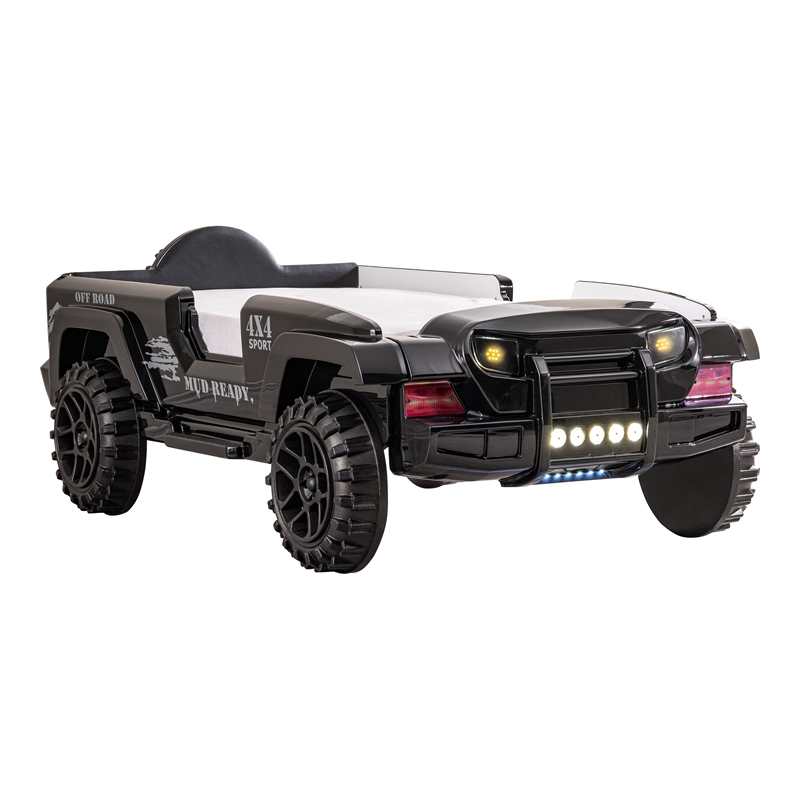 Furniture of America Abest Plastic Off Road Race Car Twin Kid's Bed in Black