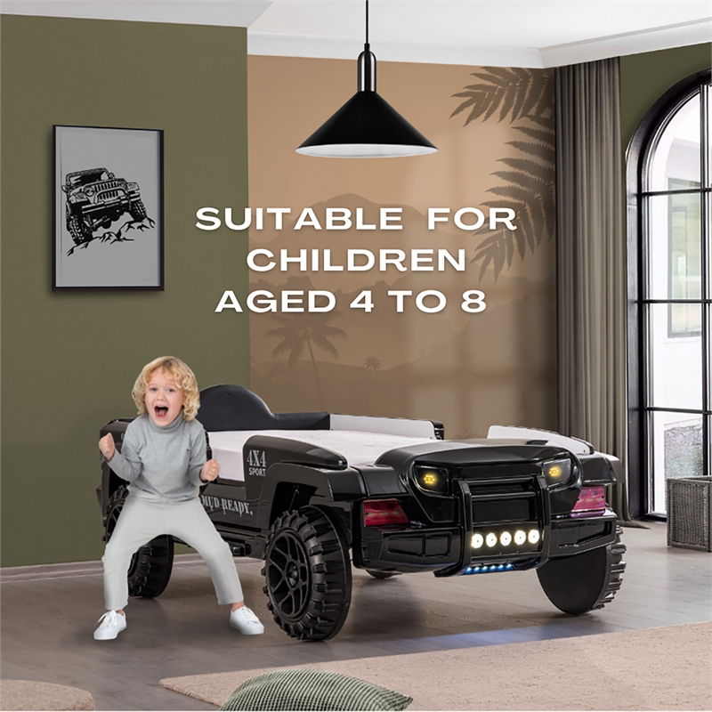 Furniture of America Abest Plastic Off Road Race Car Twin Kid's Bed in Black
