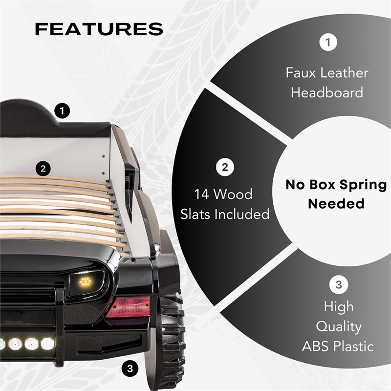 Furniture of America Abest Plastic Off Road Race Car Twin Kid's Bed in Black