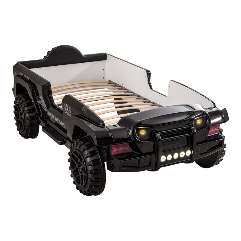 Furniture of America Abest Plastic Off Road Race Car Twin Kid's Bed in Black
