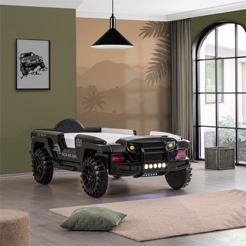 Furniture of America Abest Plastic Off Road Race Car Twin Kid's Bed in Black