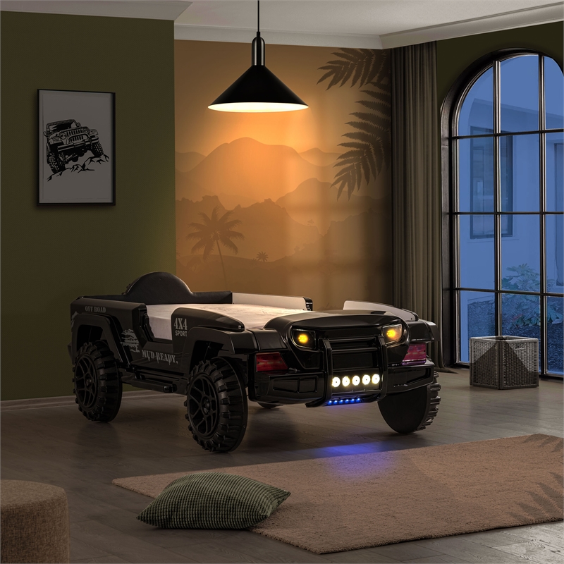 Furniture of America Abest Plastic Off Road Race Car Twin Kid's Bed in Black