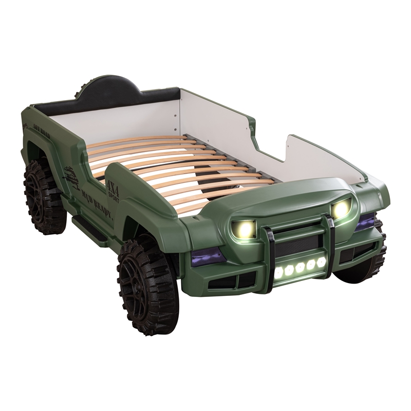Furniture of America Abest Plastic Off Road Race Car Twin Kid's Bed in Green