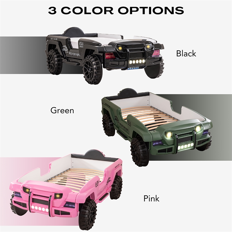 Furniture of America Abest Plastic Off Road Race Car Twin Kid's Bed in Green