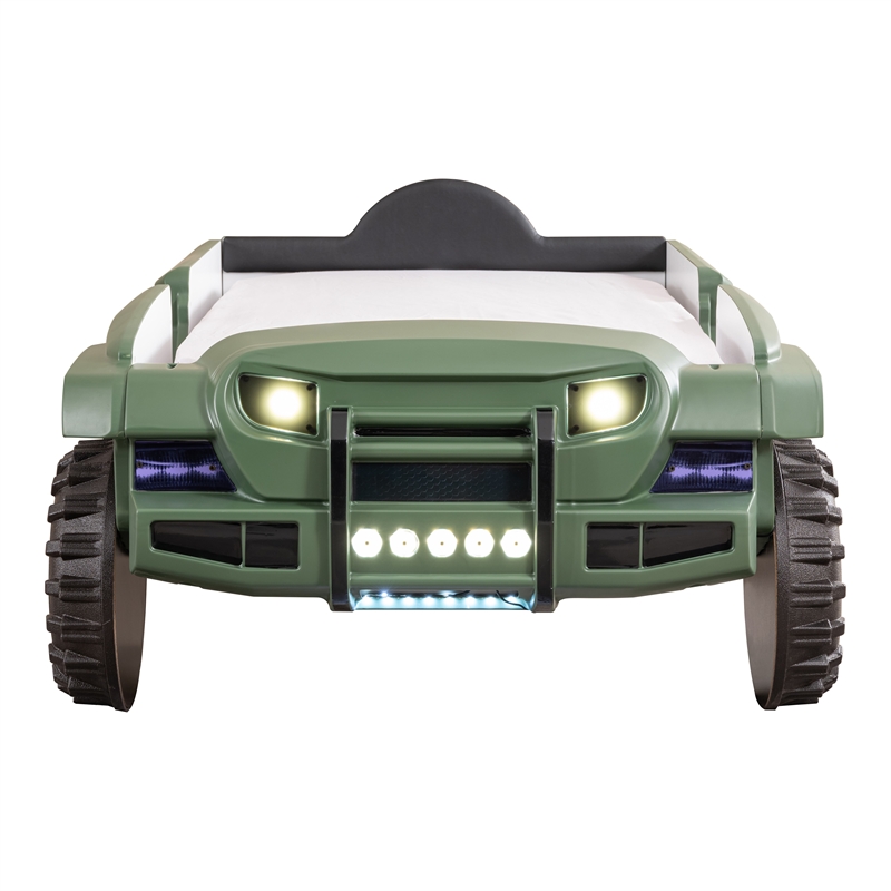 Furniture of America Abest Plastic Off Road Race Car Twin Kid's Bed in Green