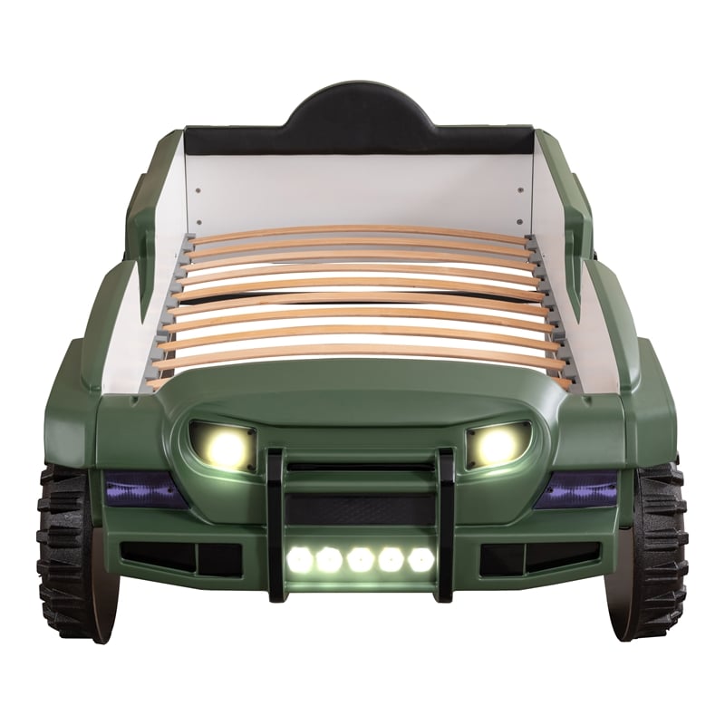 Furniture of America Abest Plastic Off Road Race Car Twin Kid's Bed in Green