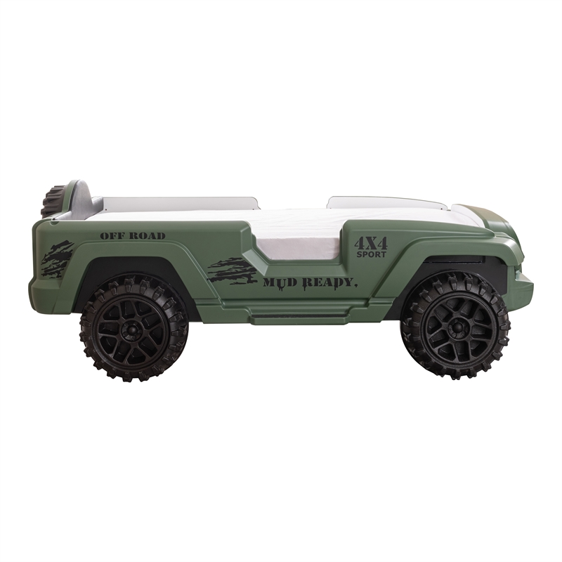 Furniture of America Abest Plastic Off Road Race Car Twin Kid's Bed in Green
