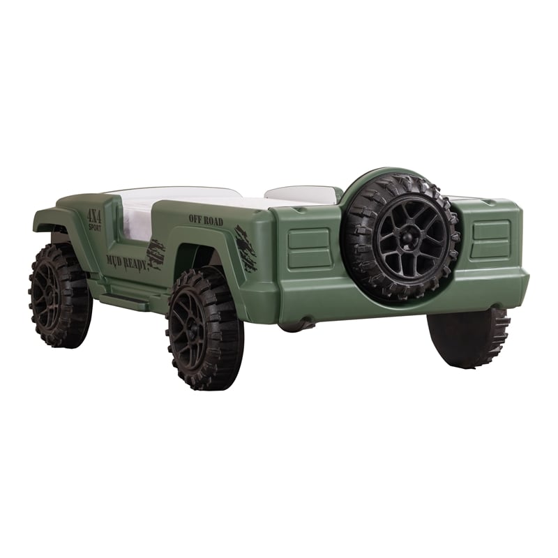 Furniture of America Abest Plastic Off Road Race Car Twin Kid's Bed in Green