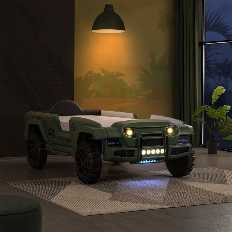 Furniture of America Abest Plastic Off Road Race Car Twin Kid's Bed in Green