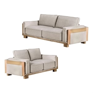 Furniture of America Hart Fabric Upholstered 2-Piece Sofa Set in Light Brown