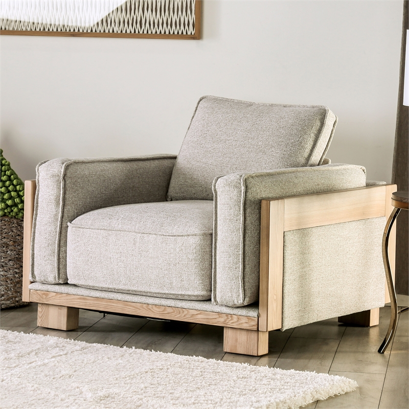 Furniture of America Hart Fabric Upholstered Accent Chair in Light Brown