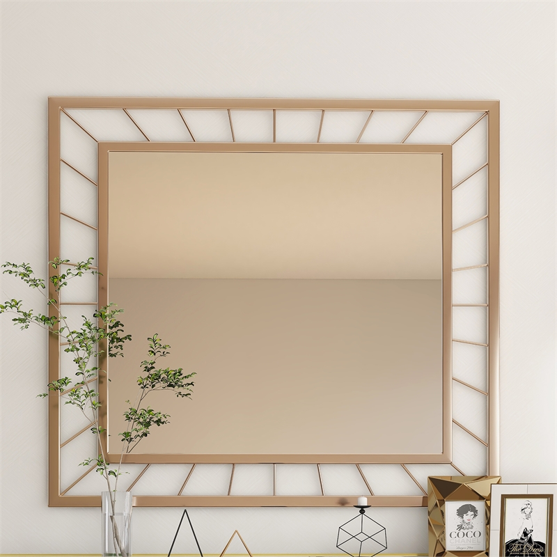 Furniture of America Axen Contemporary Metal Rectangle Mirror in Gold