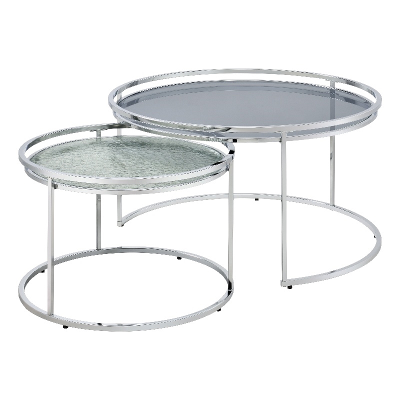 Furniture of America Vroma Metal Glass Top 2-Piece Nesting Tables Set in Gray
