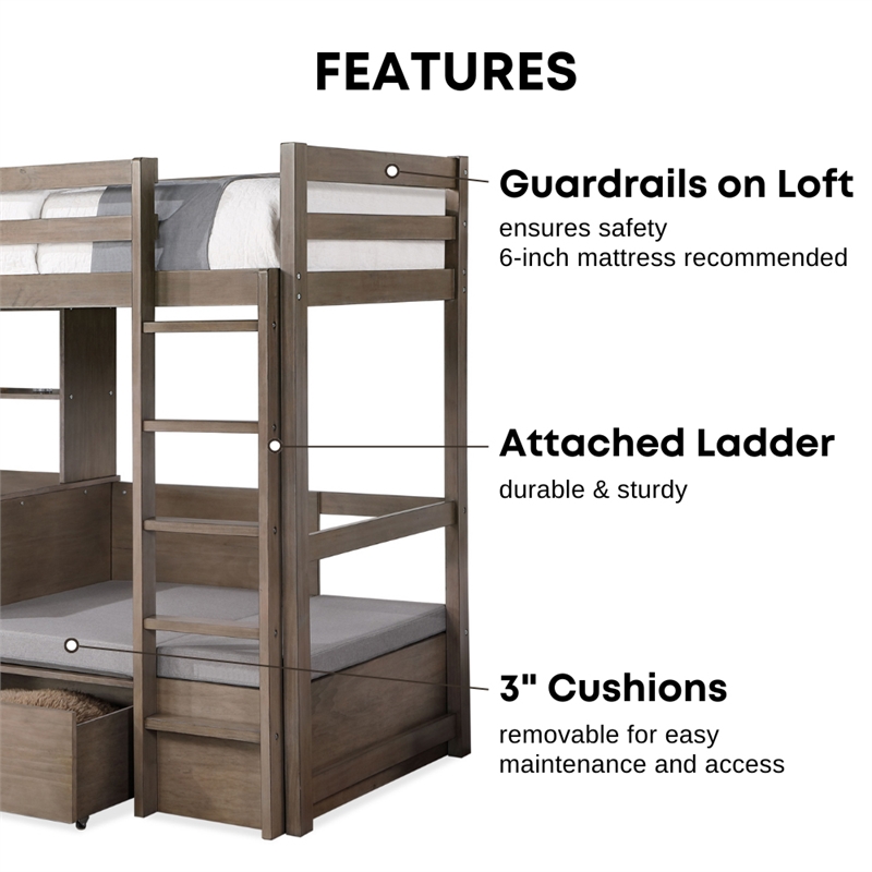 Furniture of America Banty Wood Twin Over Workstation Loft Bed in Gray
